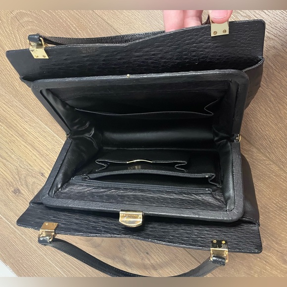 Vintage Ostrich Frame Bag Purse Black Gold Metalwork - Picture 8 of 8